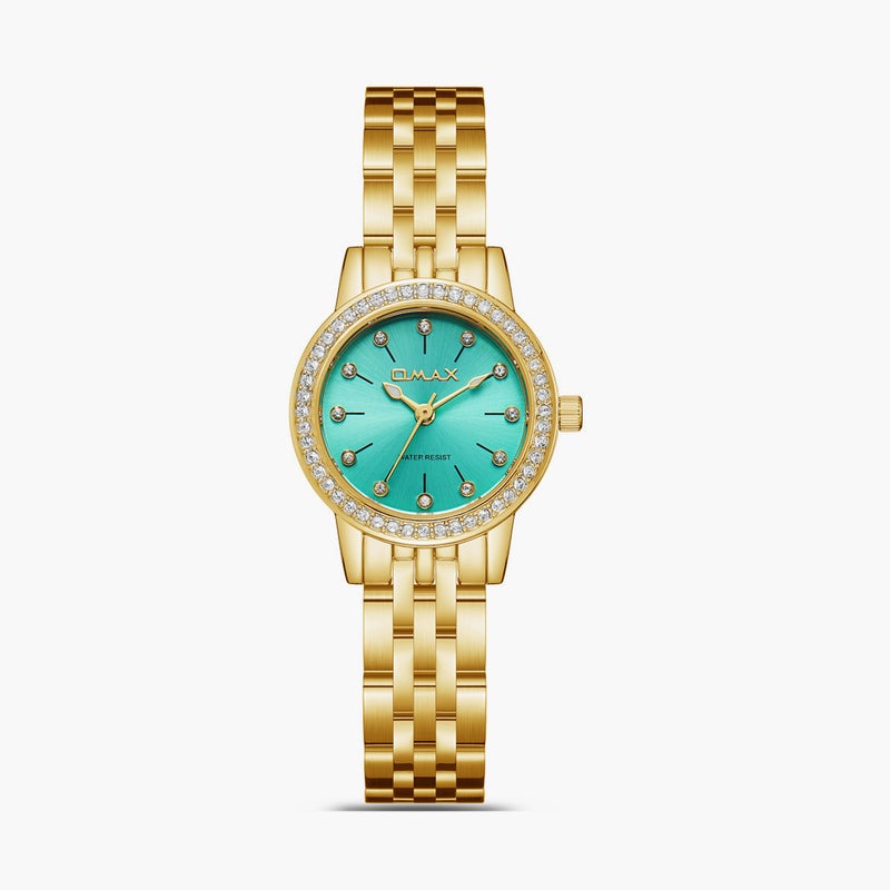 OMAX Gold Analog Watch with Turquoise Dial for Women - Image 1